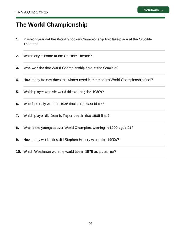 Page 38: Trivia quiz: The World Championship