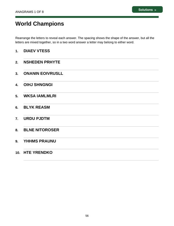 Page 56: Anagrams: World Champions
